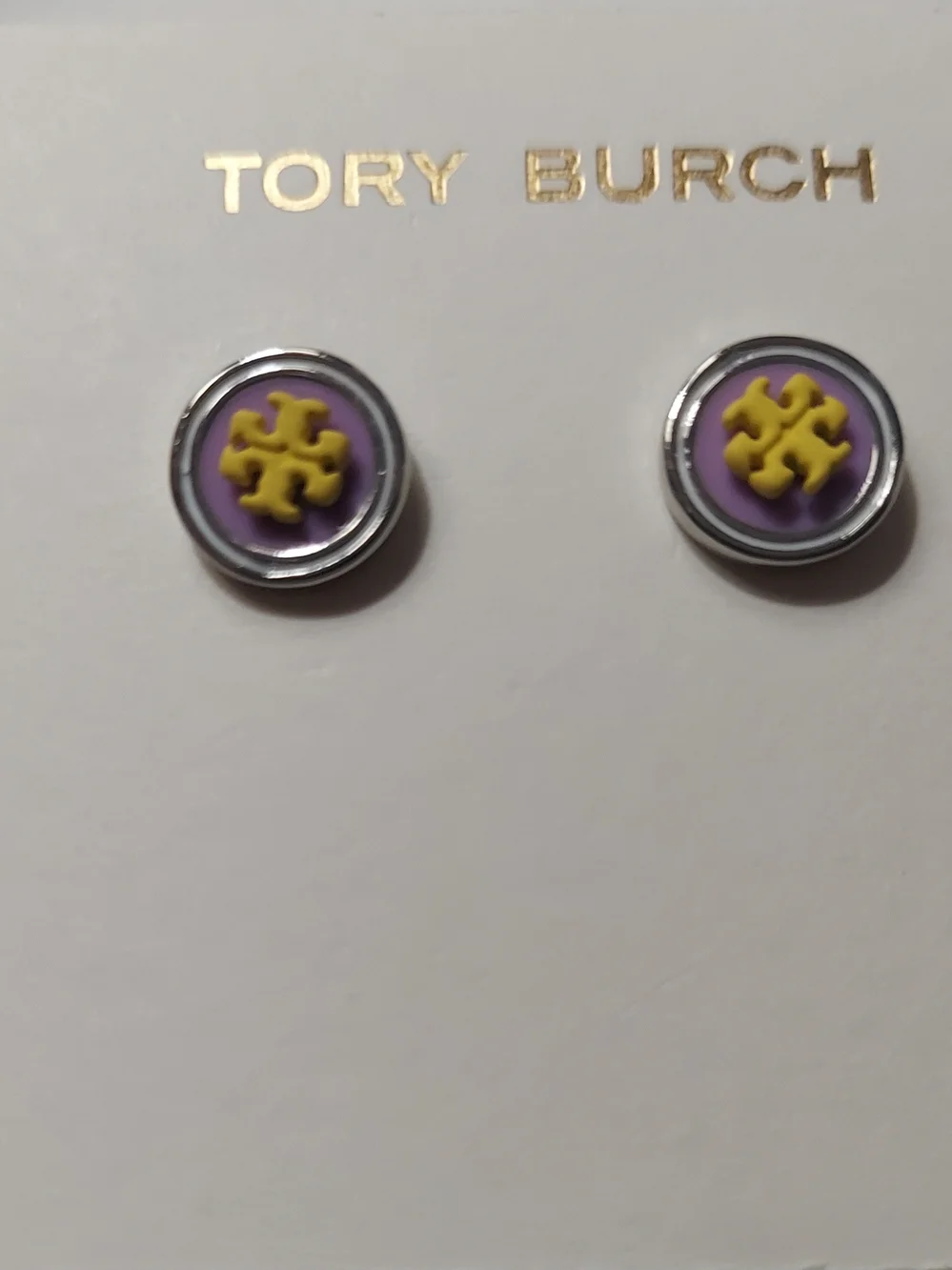 Tory Burch Kids Purple & Yellow Logo Stud Earrings
